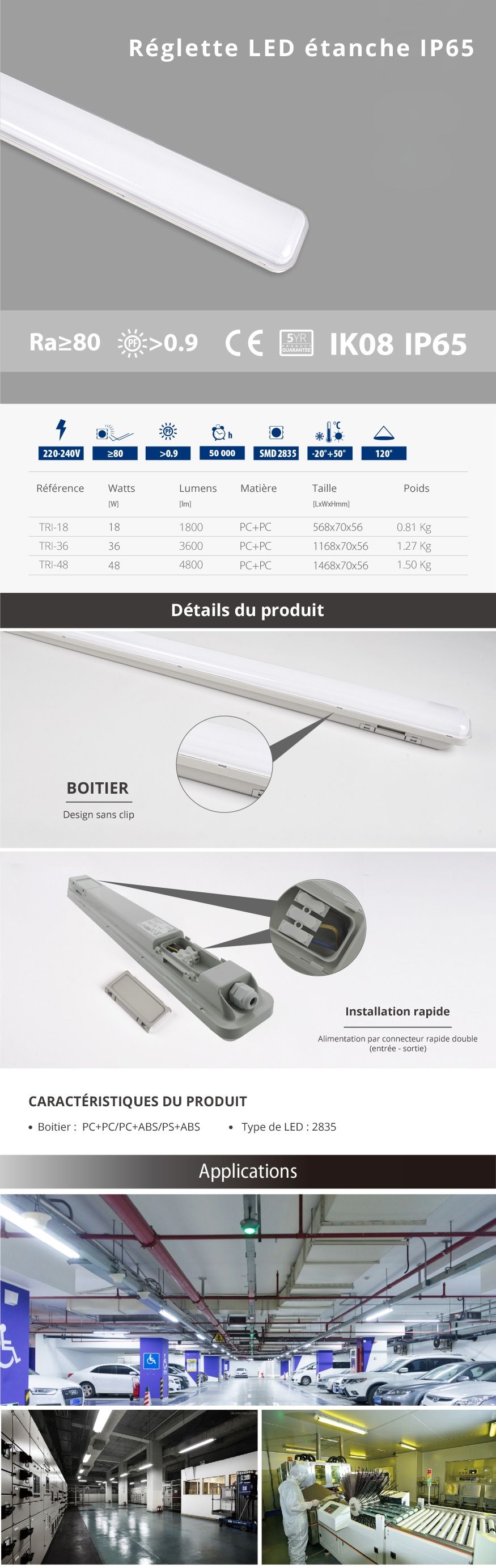 Réglette led étanche industrielle