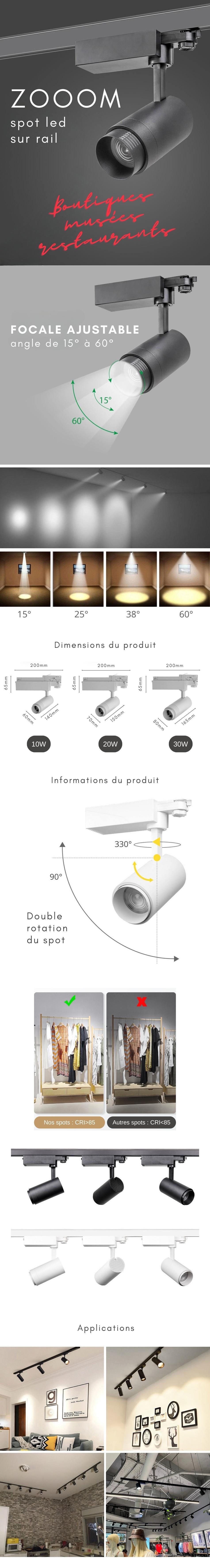 Spot led sur rail magasin - 20W - Noir